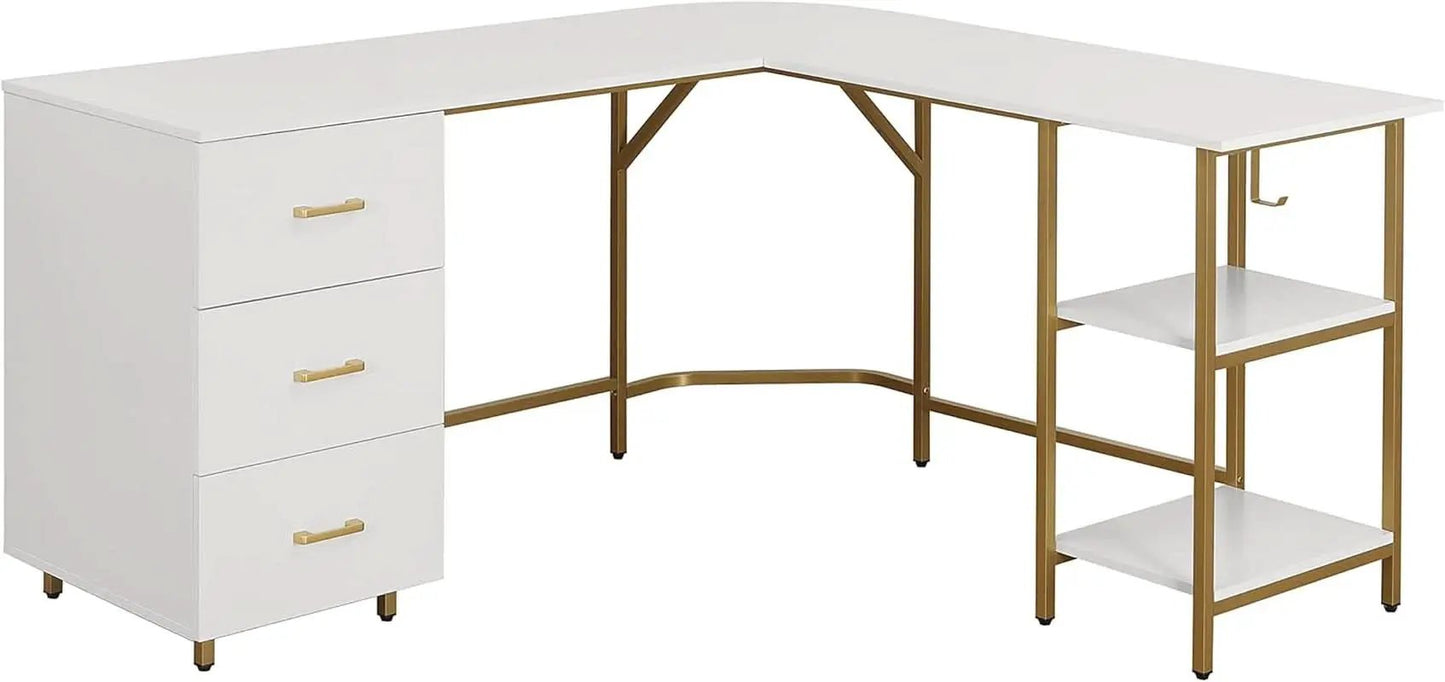 L Shaped Corner Desk Two Tone With Drawers And Shelves For Home Office from PriceLows™