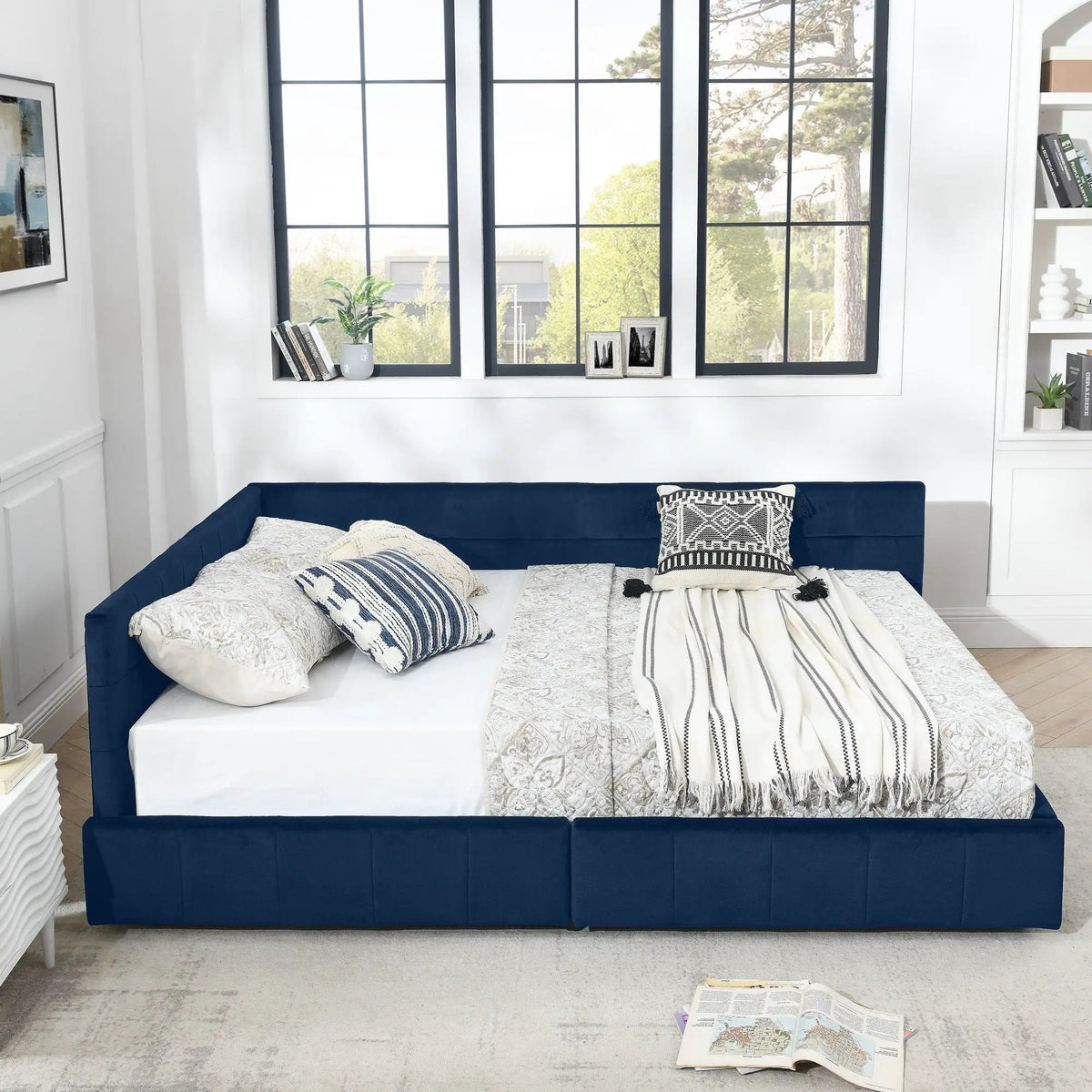 Upholstered Storage Bed Frame | Tufted Backrest And Armrests | Mid-Century Style | Bed Or Sofa Use