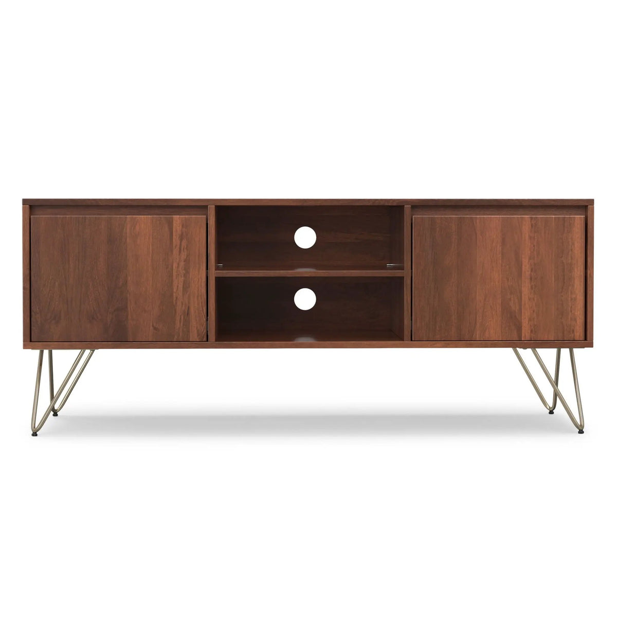Hunter TV Media Stand | Solid Mango Hardwood | Umber Brown Stain | Two Side Cabinets
