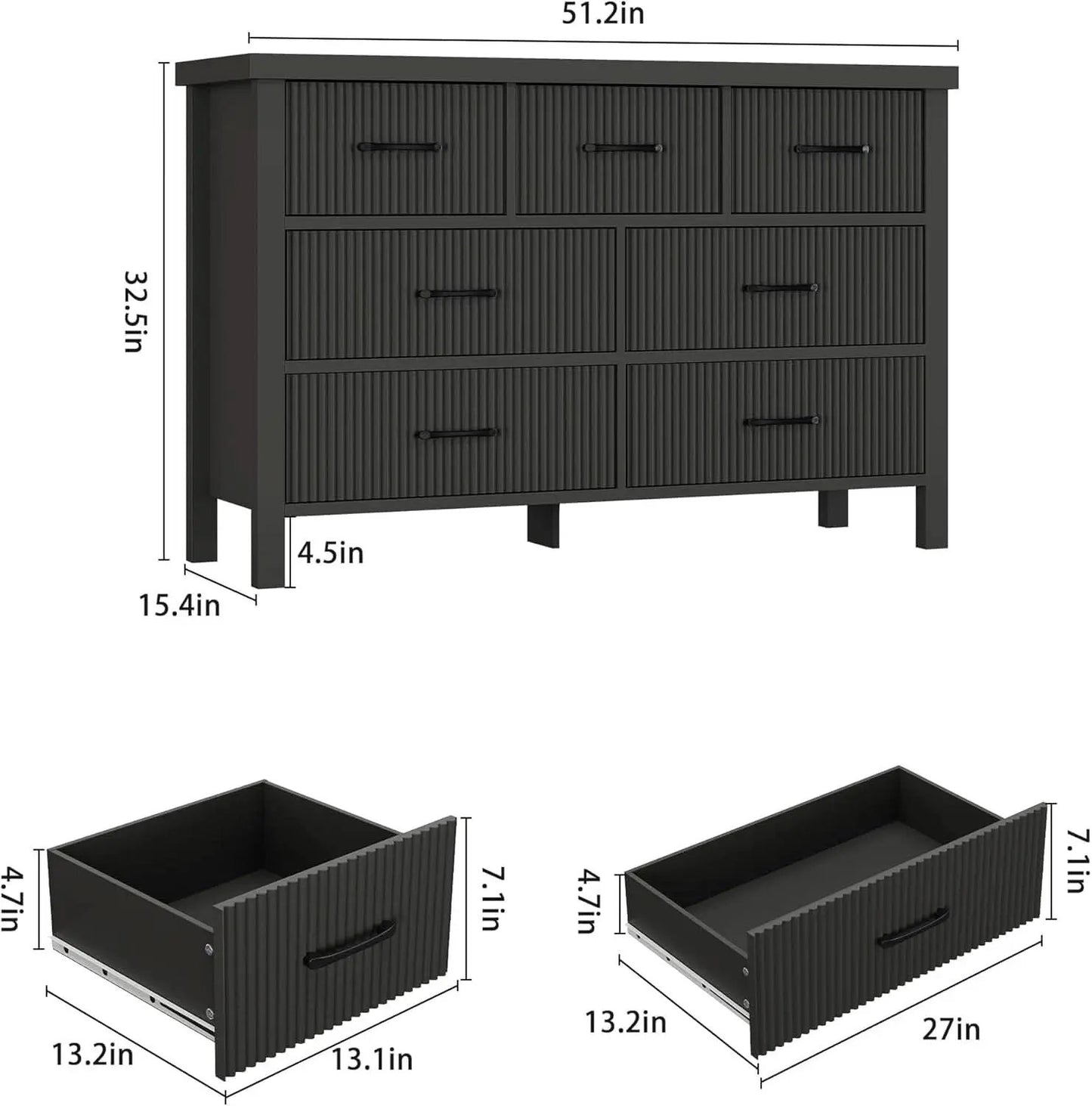 Fluted Contemporary White Dresser With Black Handles from PriceLows™