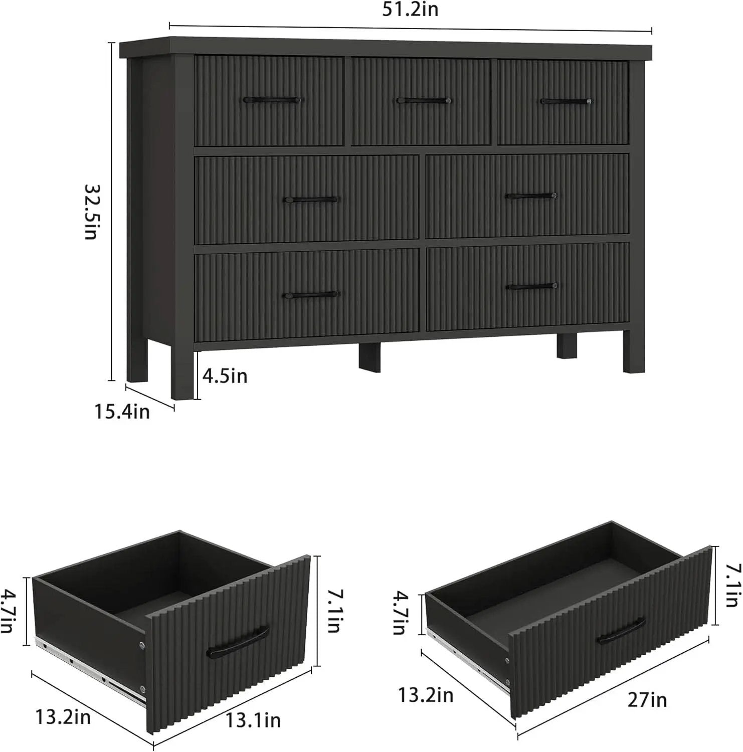 Fluted Contemporary White Dresser With Black Handles from PriceLows™