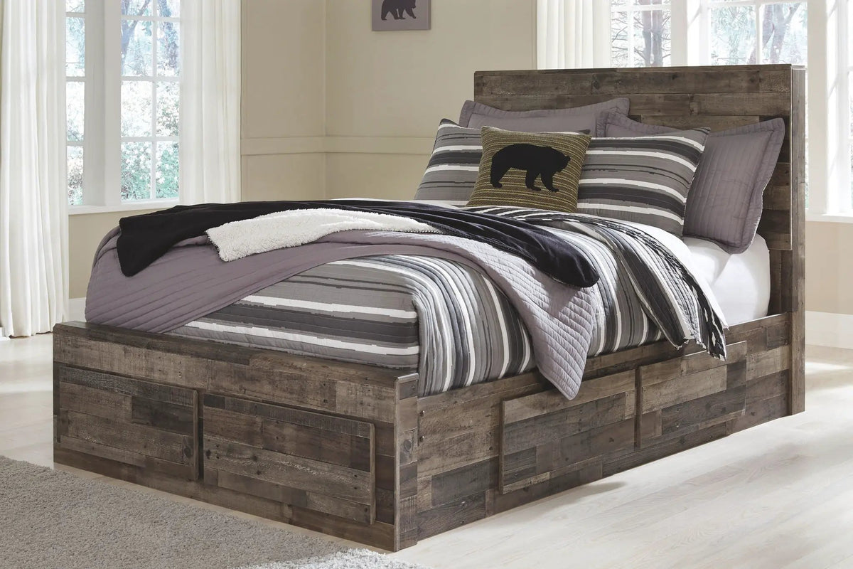 Derekson Youth Panel Bedroom Set | 4-Piece | Rustic Butcher Block Finish | Replicated Pine Grain