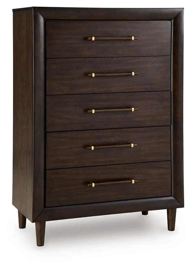 Dantenton Five Drawer Chest | 36.38 x 18 x 53.5 in | Mango Wood & Metal | Merlot