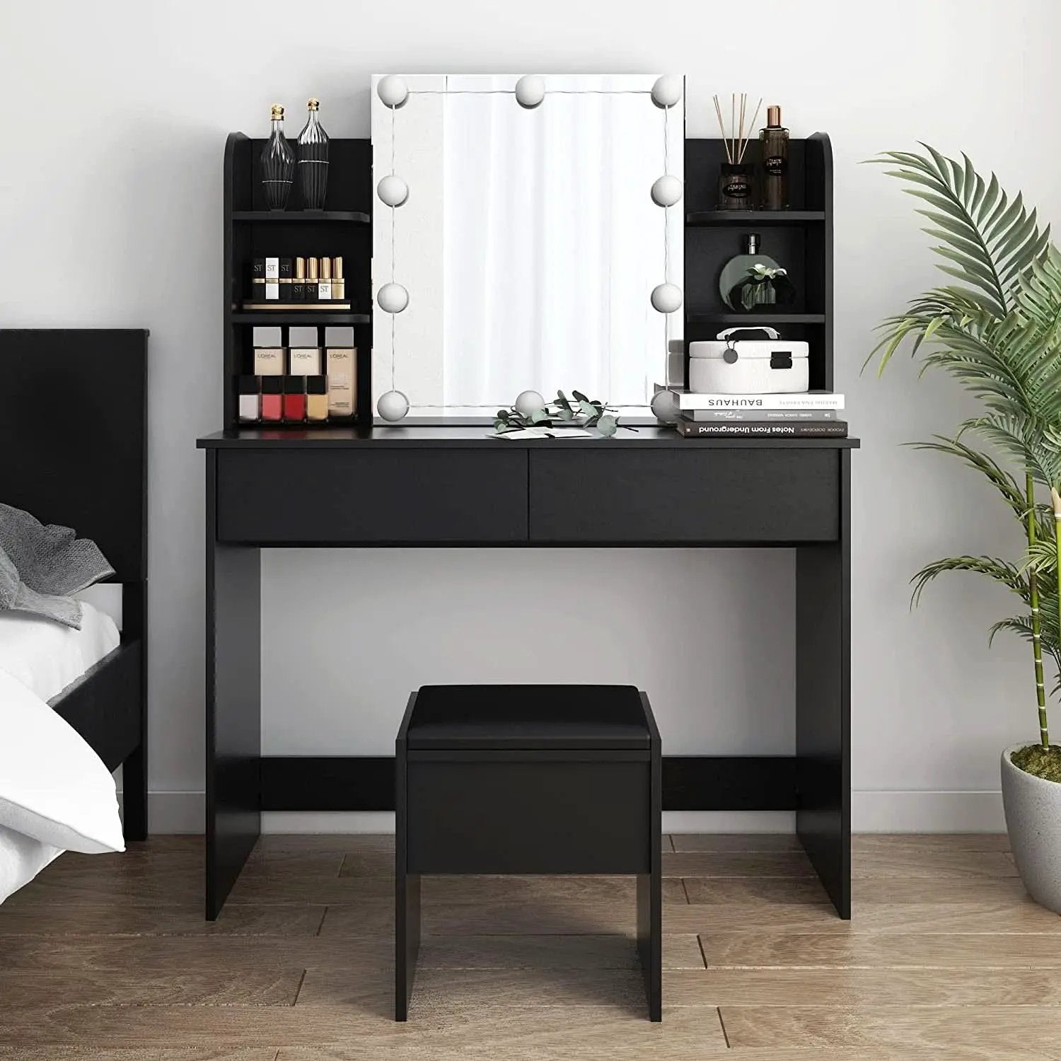 Black Vanity Set With 10 Lights For Bedroom Storage from PriceLows™