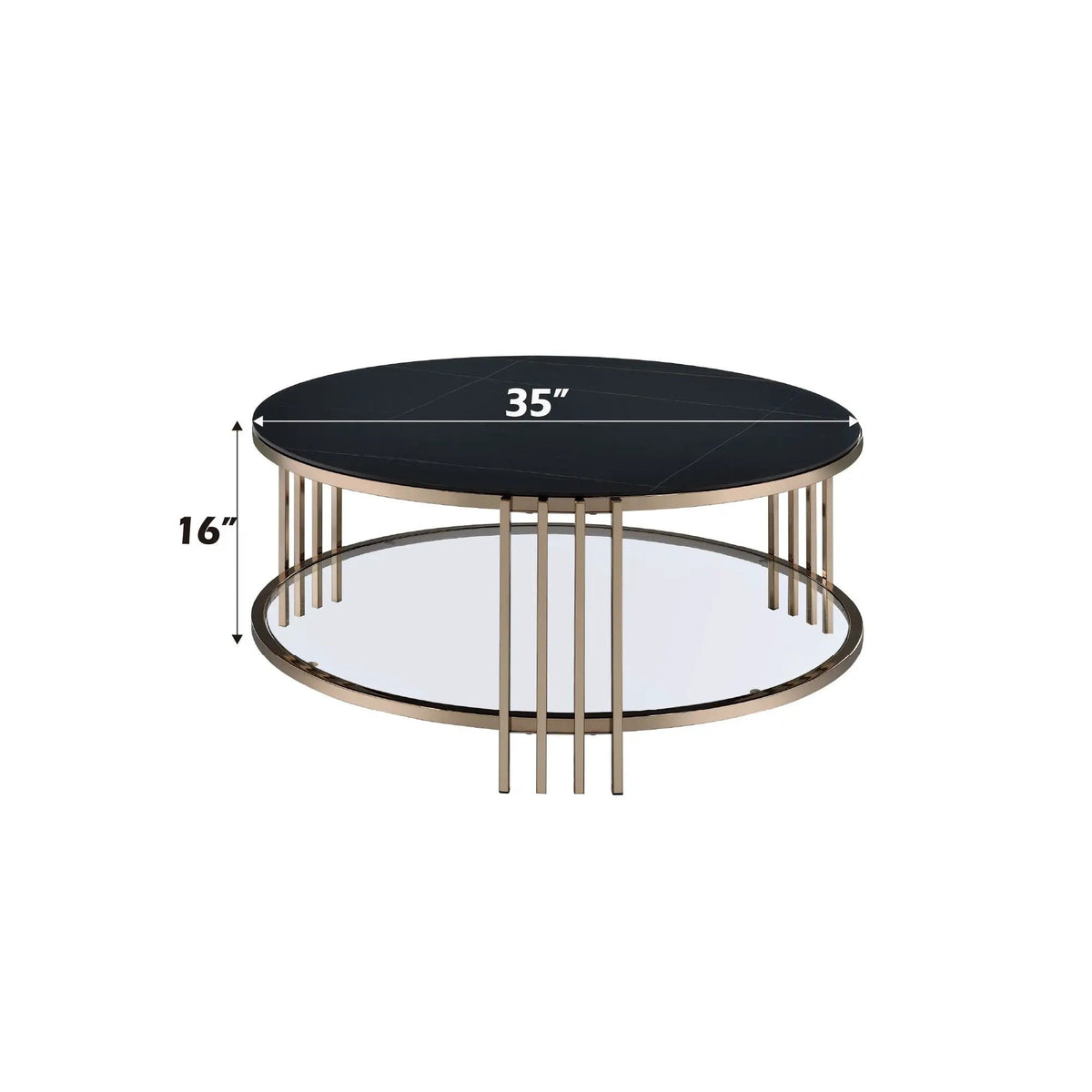 Abisha Round Coffee Table | 35 Inch Diameter | Sintered Stone Top | Champagne Metal Frame