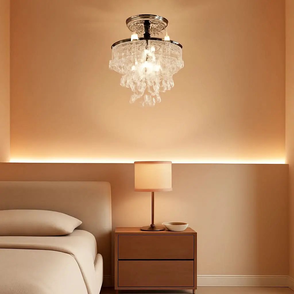 Small Chrome Crystal Chandelier 3 Tier Raindrop Ceiling Light from PriceLows™