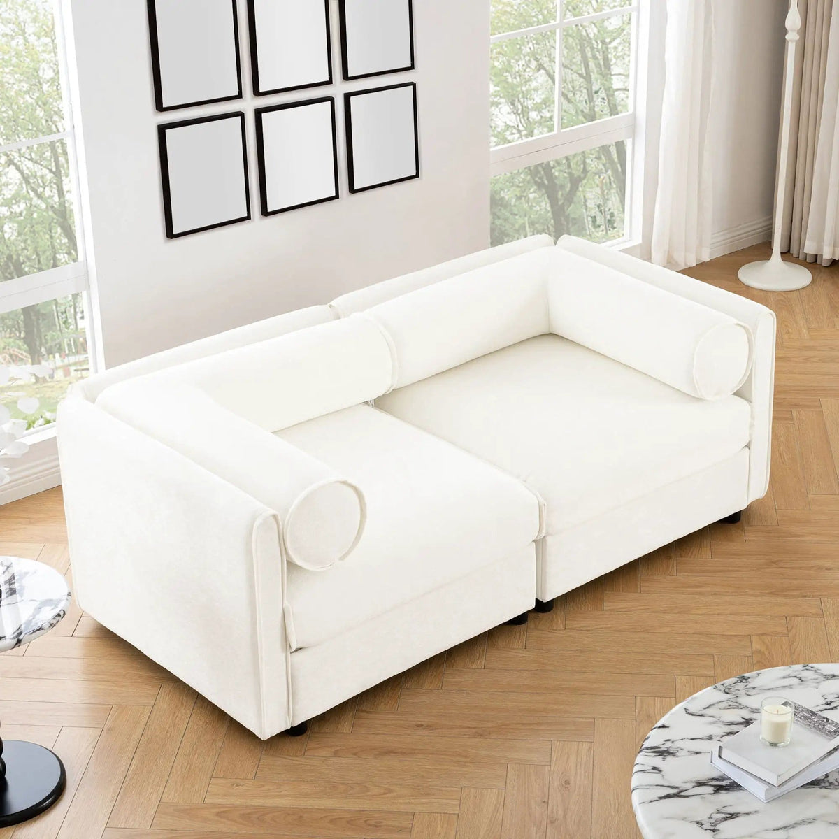 Stylish Sofa With Storage Seat And Cylindrical Backrest | Stationary Sofa | Living Room Furniture | Living Room