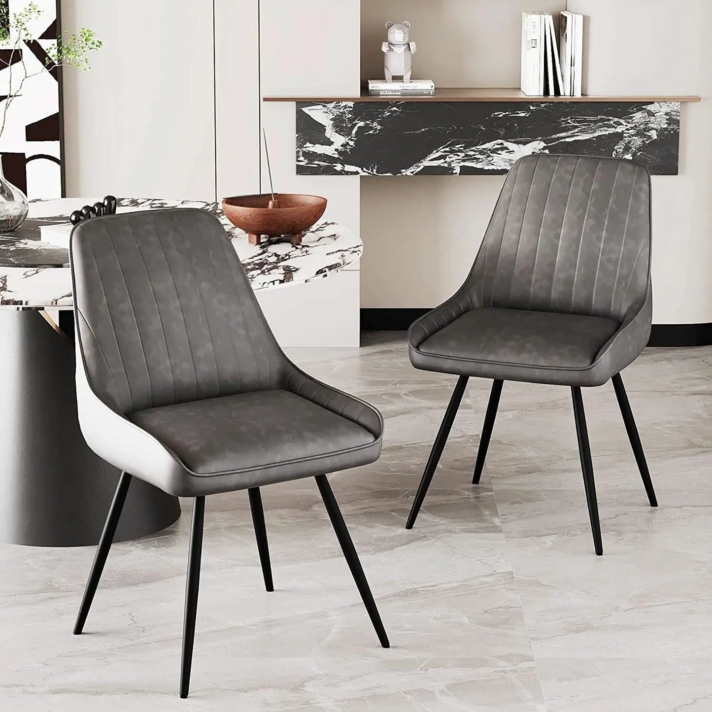 Modern Faux Leather Dining Chairs Set Of 2 Armless Metal Legs from PriceLows™
