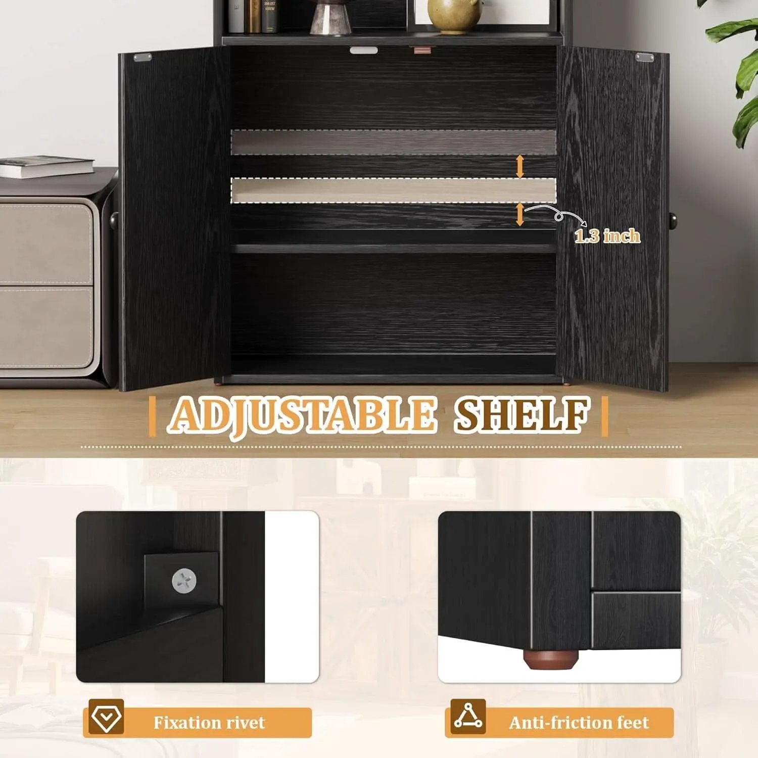 Industrial Bookshelf Cabinet With Doors Tall Black from PriceLows™