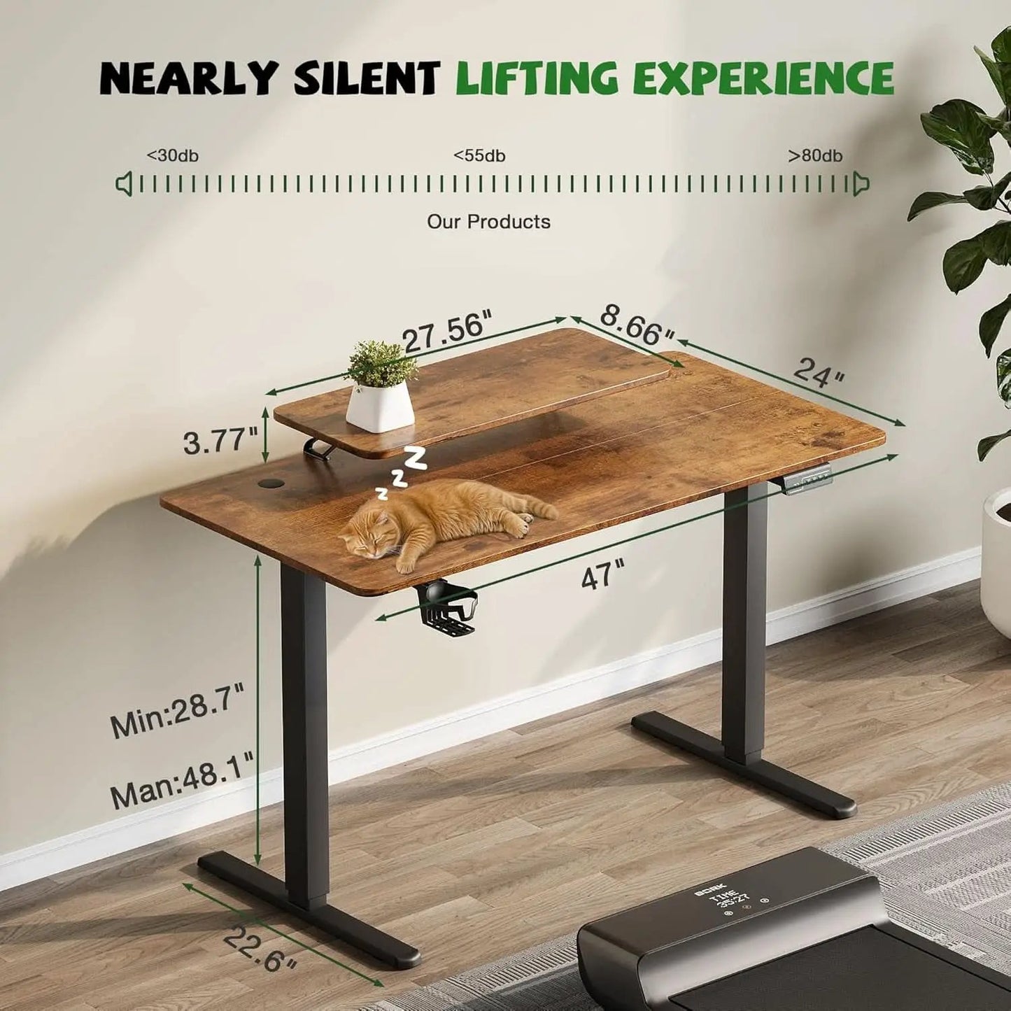 Electric Standing Desk With Monitor Stand 47x24 Brown from PriceLows™