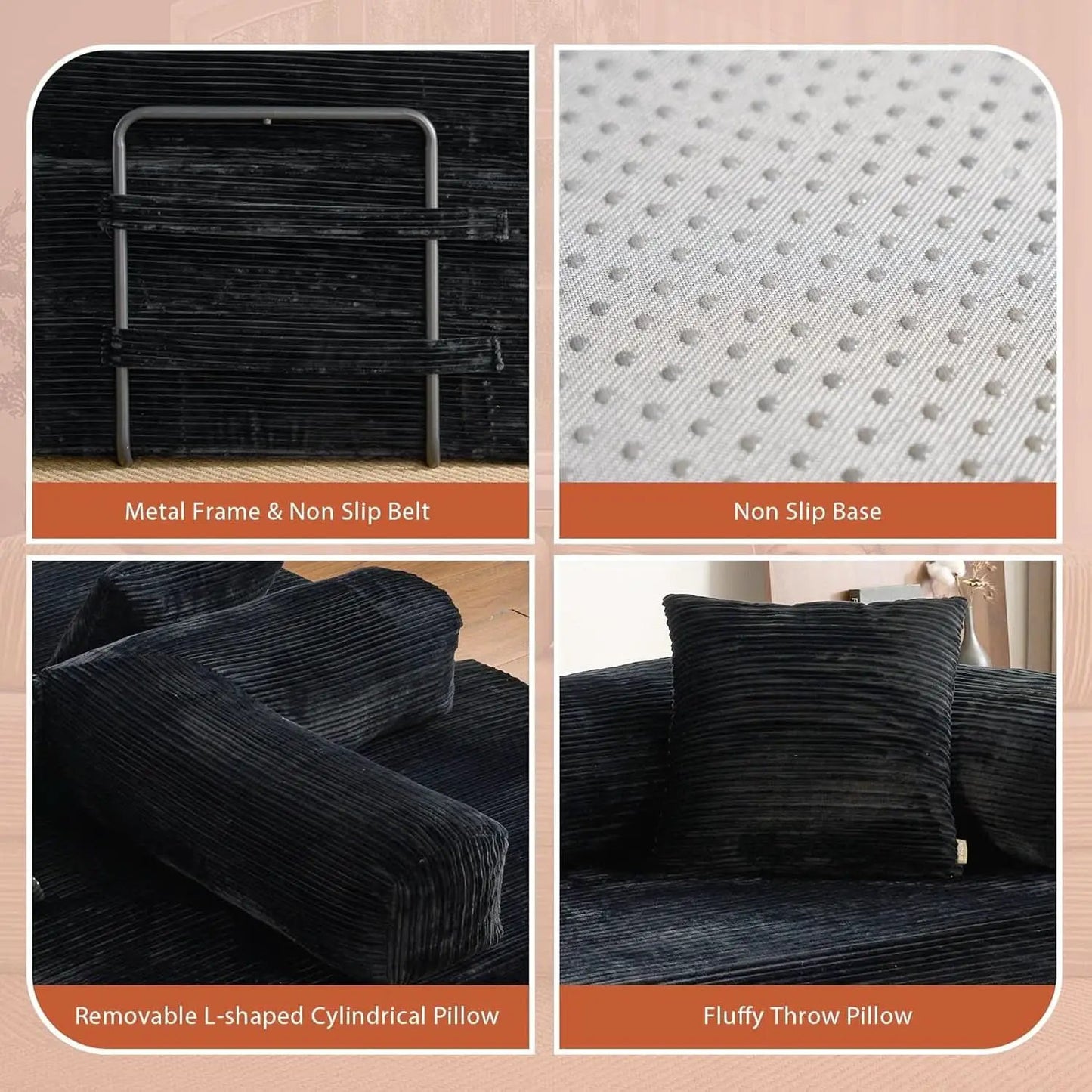 81 Inch Foldable Black Sofa Bed MemoryFoamContourPlus from PriceLows™