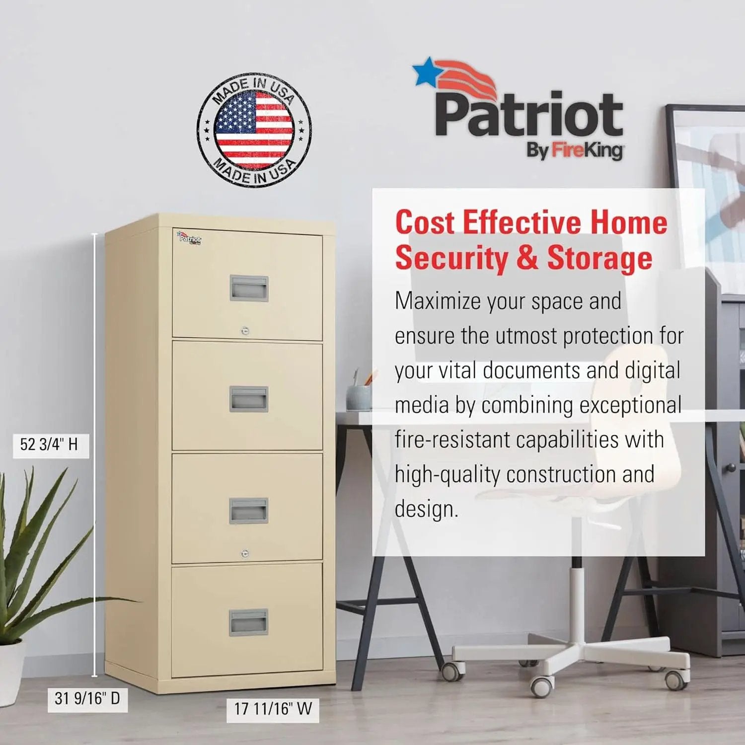 Patriot Vertical 4 Drawer Fire Safe File Cabinet 1 Hour Parchment from PriceLows™