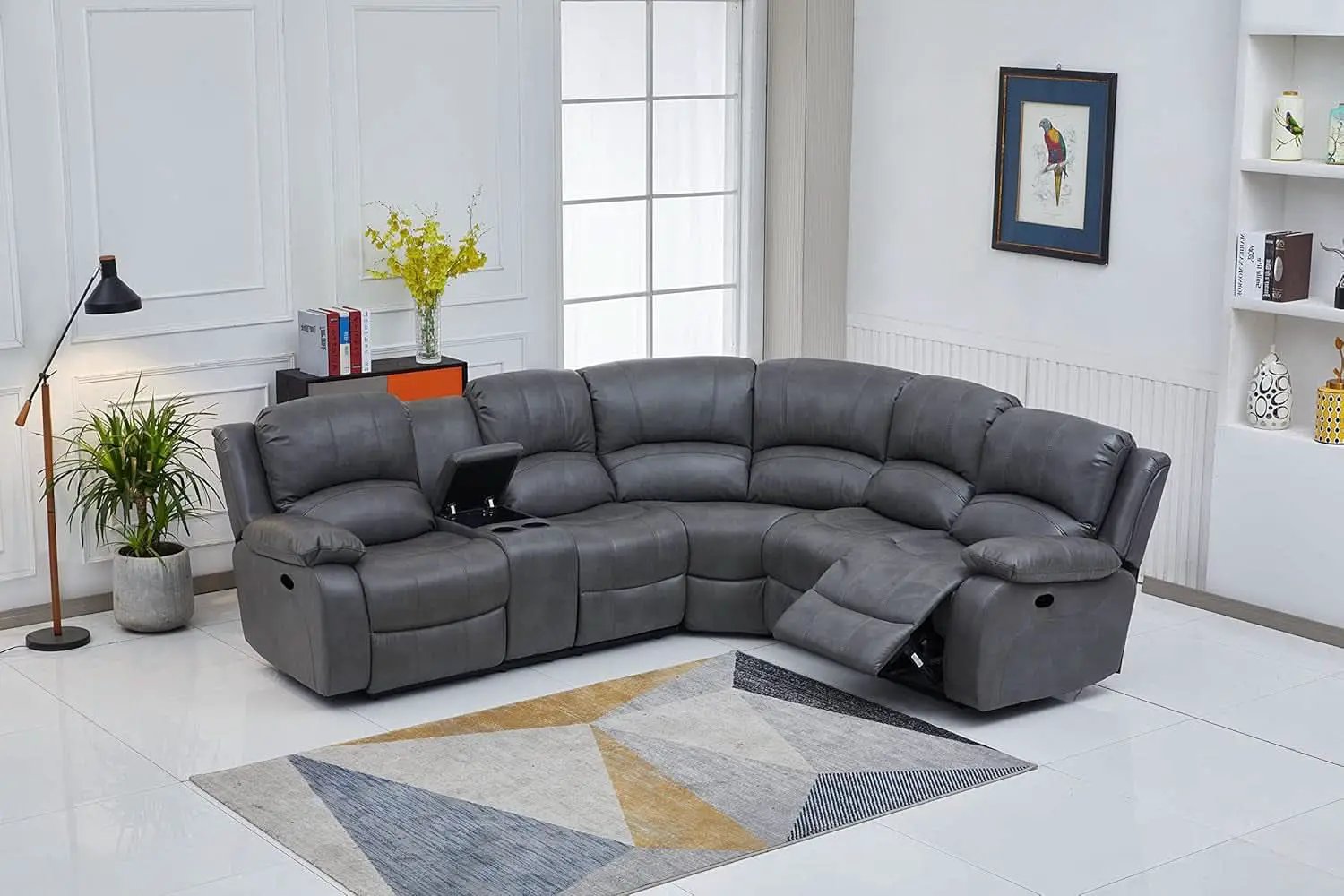 Bonded Leather Sectional Sofa Grey Power Reclining from PriceLows™