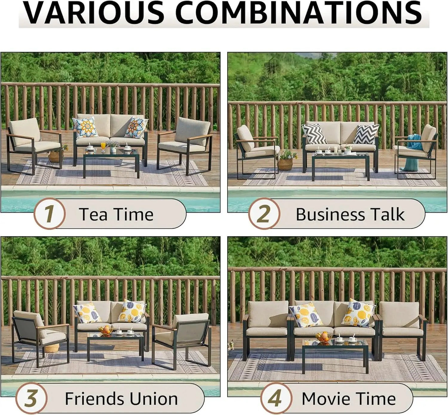 Metal Outdoor Patio Furniture Set 4 Piece With Cushions from PriceLows™