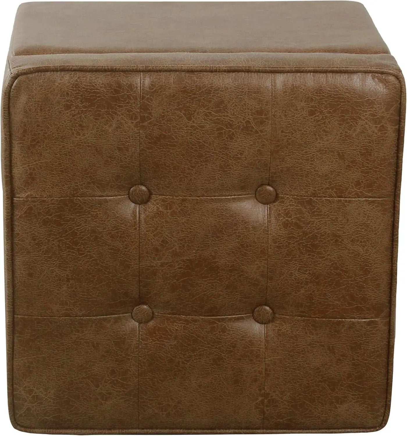 Small Distressed Brown Faux Leather Storage Ottoman from PriceLows™
