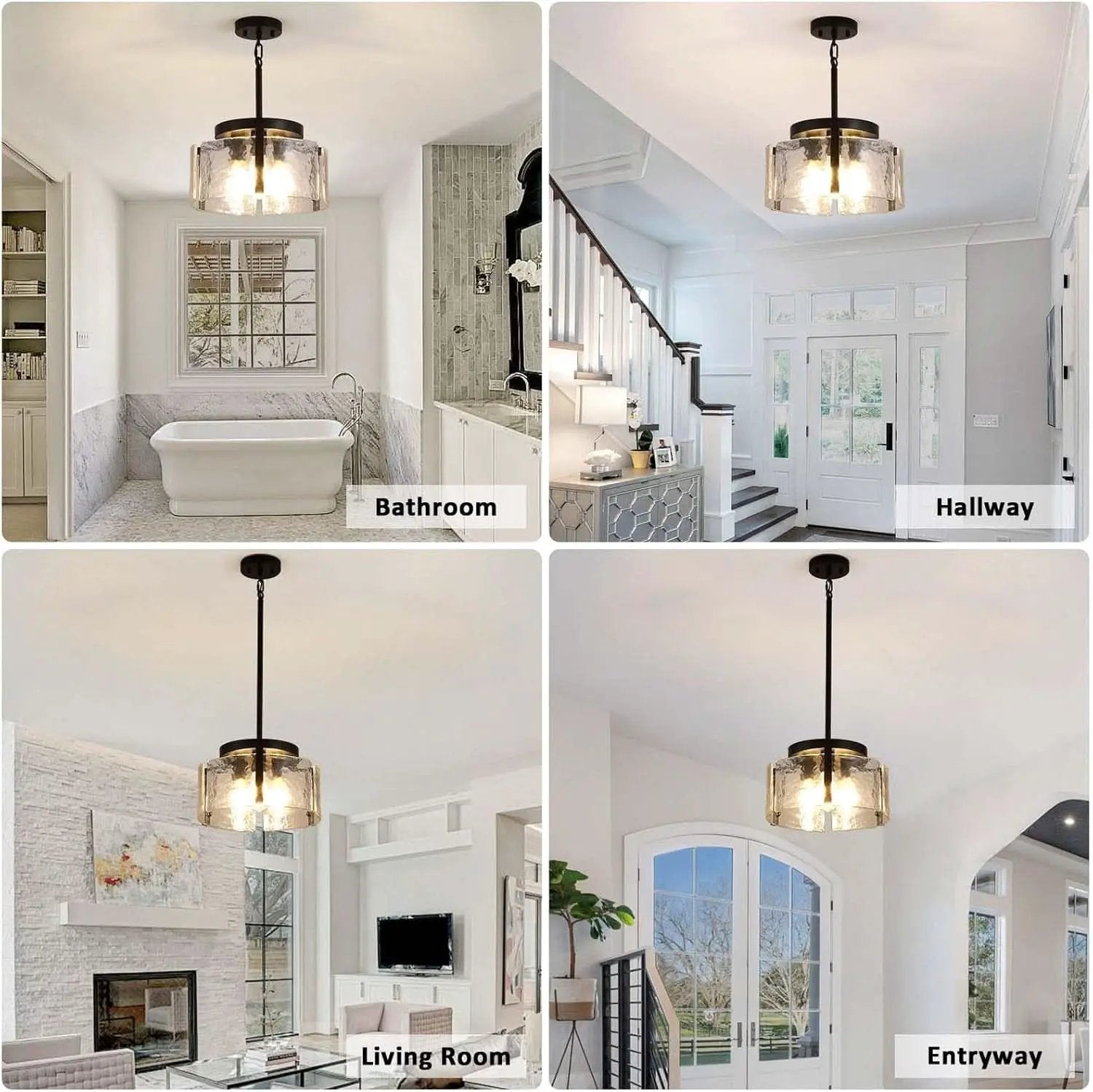 Black Adjustable Farmhouse Chandelier For Dining Room With Hammered Glass from PriceLows™