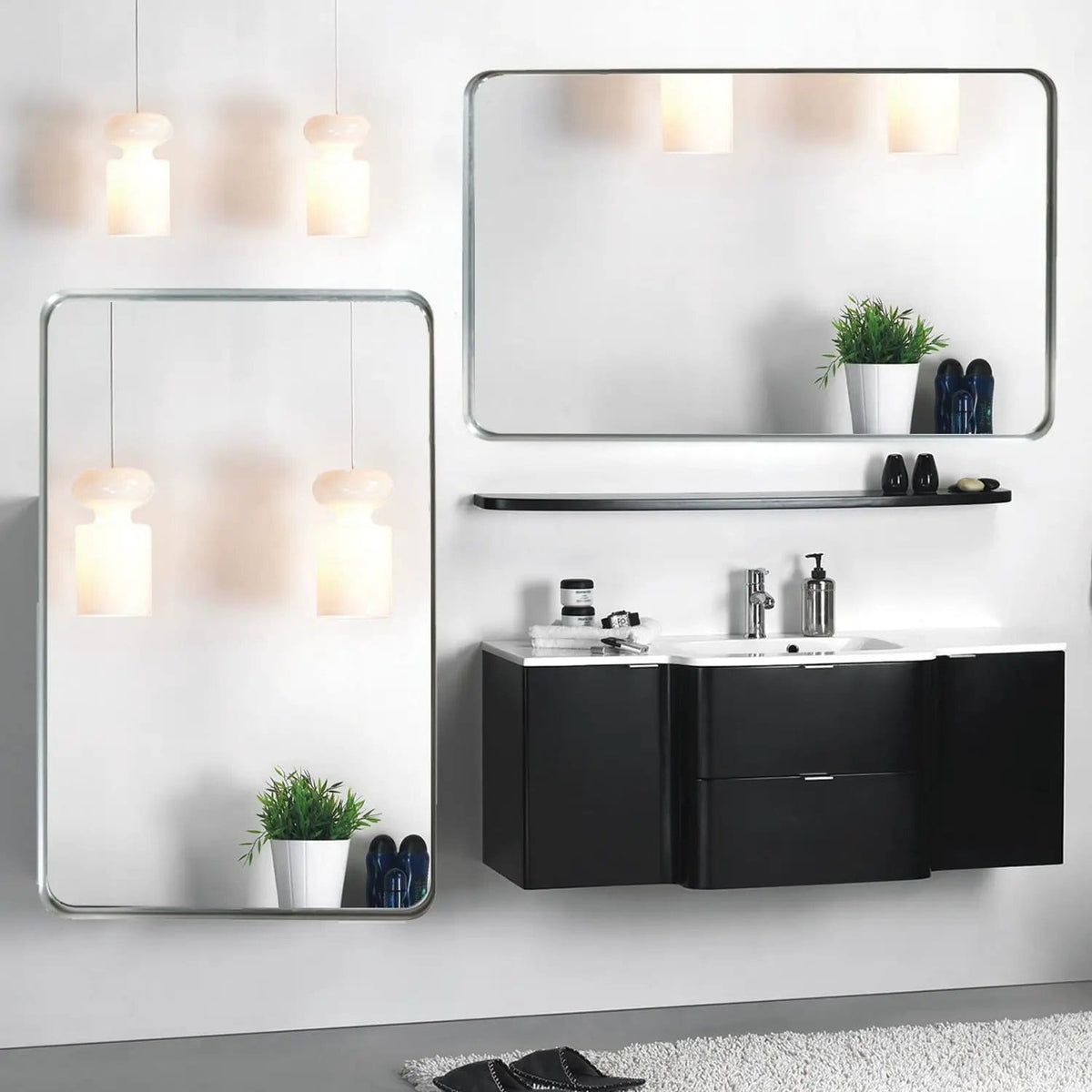 Rounded Corner Rectangle Bathroom Mirror For Wall Metal Frame Wall Mounted Bathroom | 39.76 x 29.92 x 1.97 in | Metal & Aluminum | Bathroom
