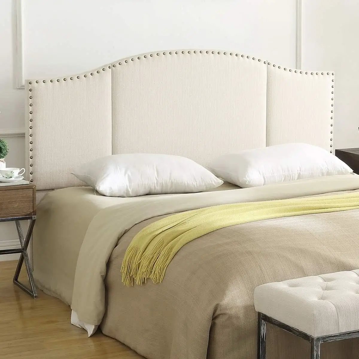 Elegant Upholstered King Size Headboard with Nailhead Trim from PriceLows™