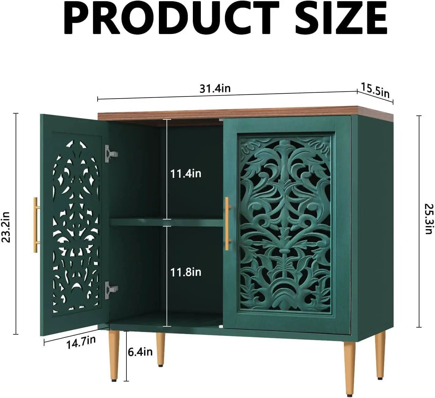 Green Accent Cabinet Carved Storage Vintage Furniture from PriceLows™