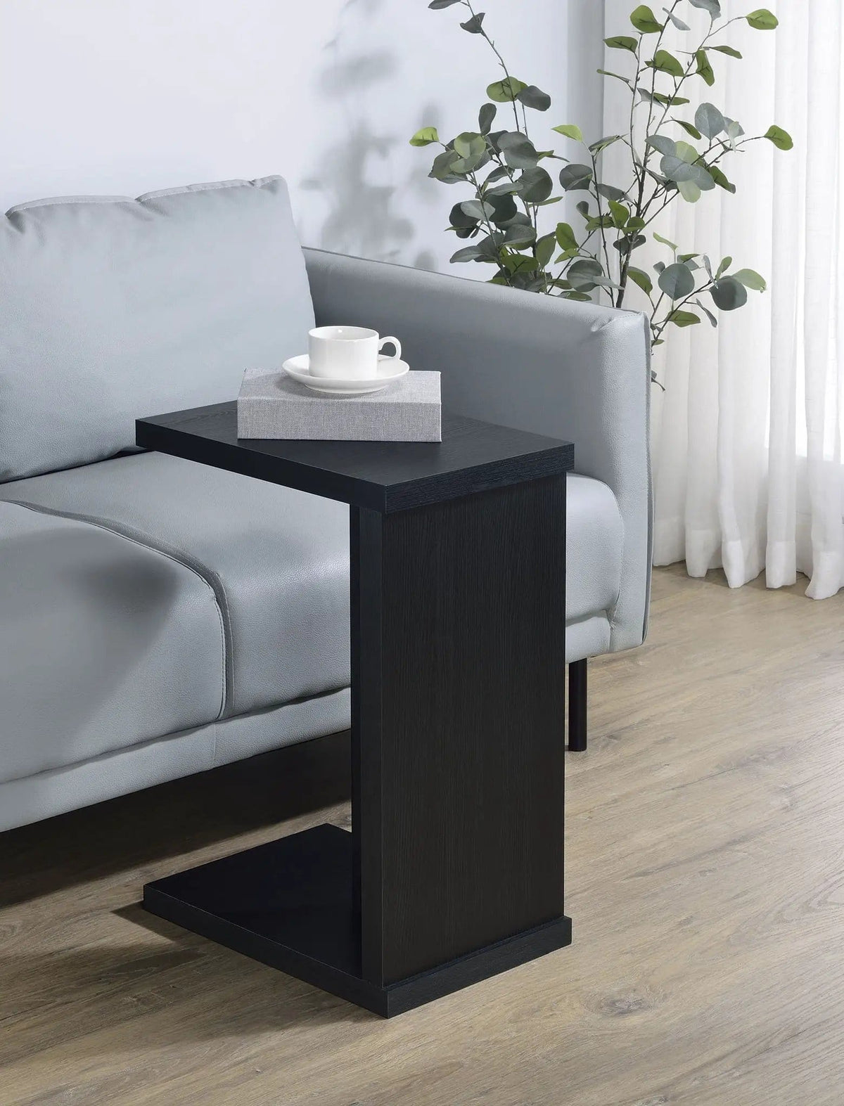 Clower Engineered Wood C-Shaped Sofa Side Table | 15.75 x 11.5 x 23.5 in | Engineered Wood & Veneer | Black