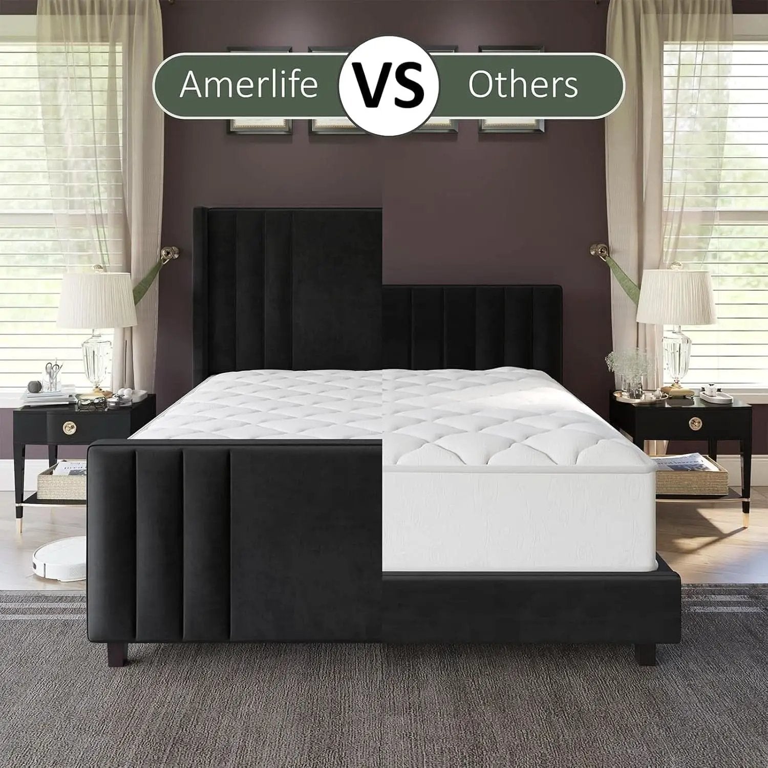 Velvet Queen Platform Bed Frame With Tufted Black Headboard from PriceLows™