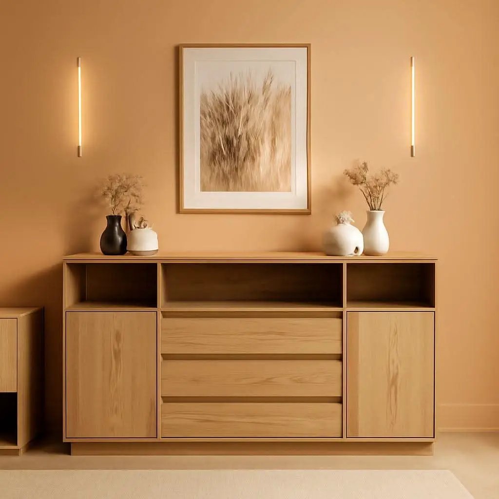 63 Inch Natural Solid Wood Sideboard With Drawers Storage from PriceLows™