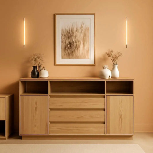63 Inch Natural Solid Wood Sideboard With Drawers Storage from PriceLows™
