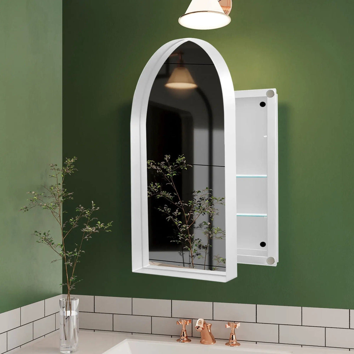 Arched Recessed Medicine Cabinet, Metal Framed Bathroom Wall Cabinet With Mirror And | 3 Pieces | Metal | Bathroom
