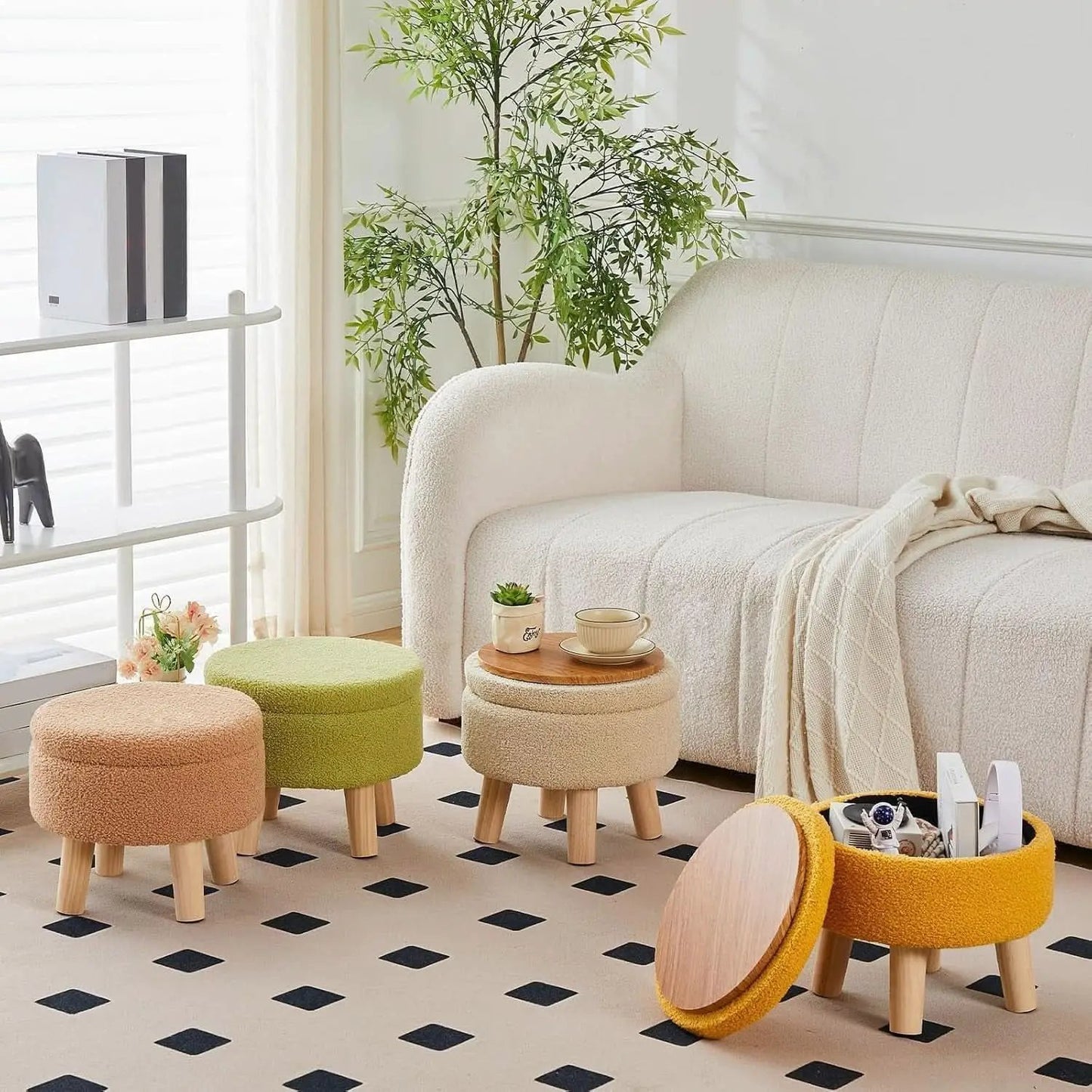 Storage Ottoman Round Footstool Velvet Modern Utility from PriceLows™
