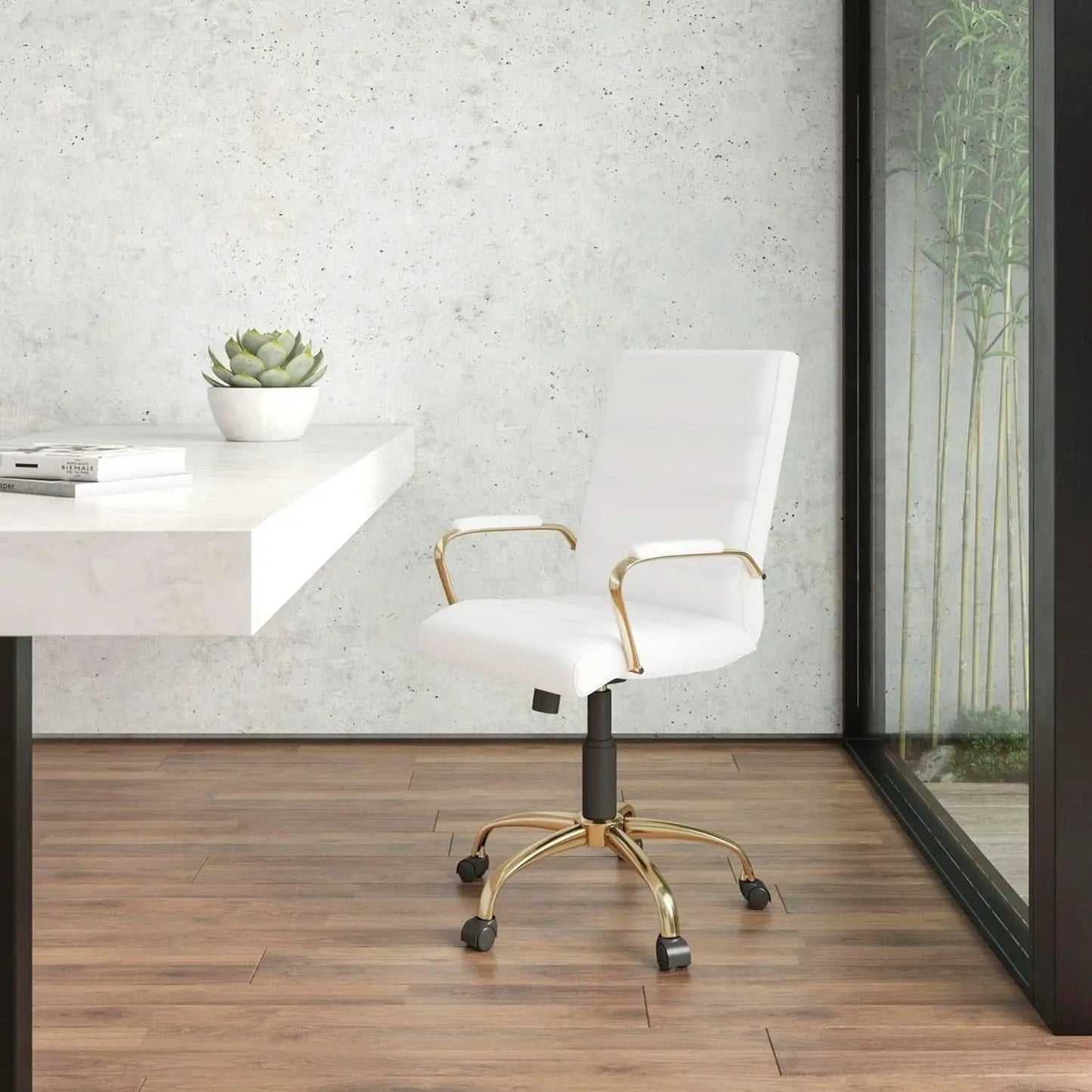 Whitney White LeatherSoft Office Chair Mid Back Swivel from PriceLows™
