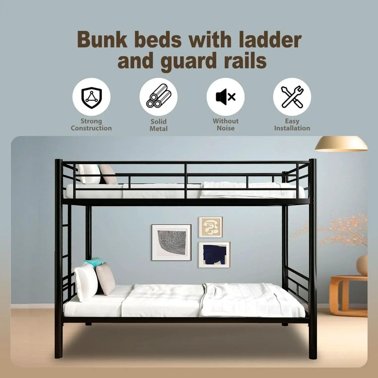 Metal Bunk Bed Twin Over Twin Heavy Duty With Ladders Black from PriceLows™