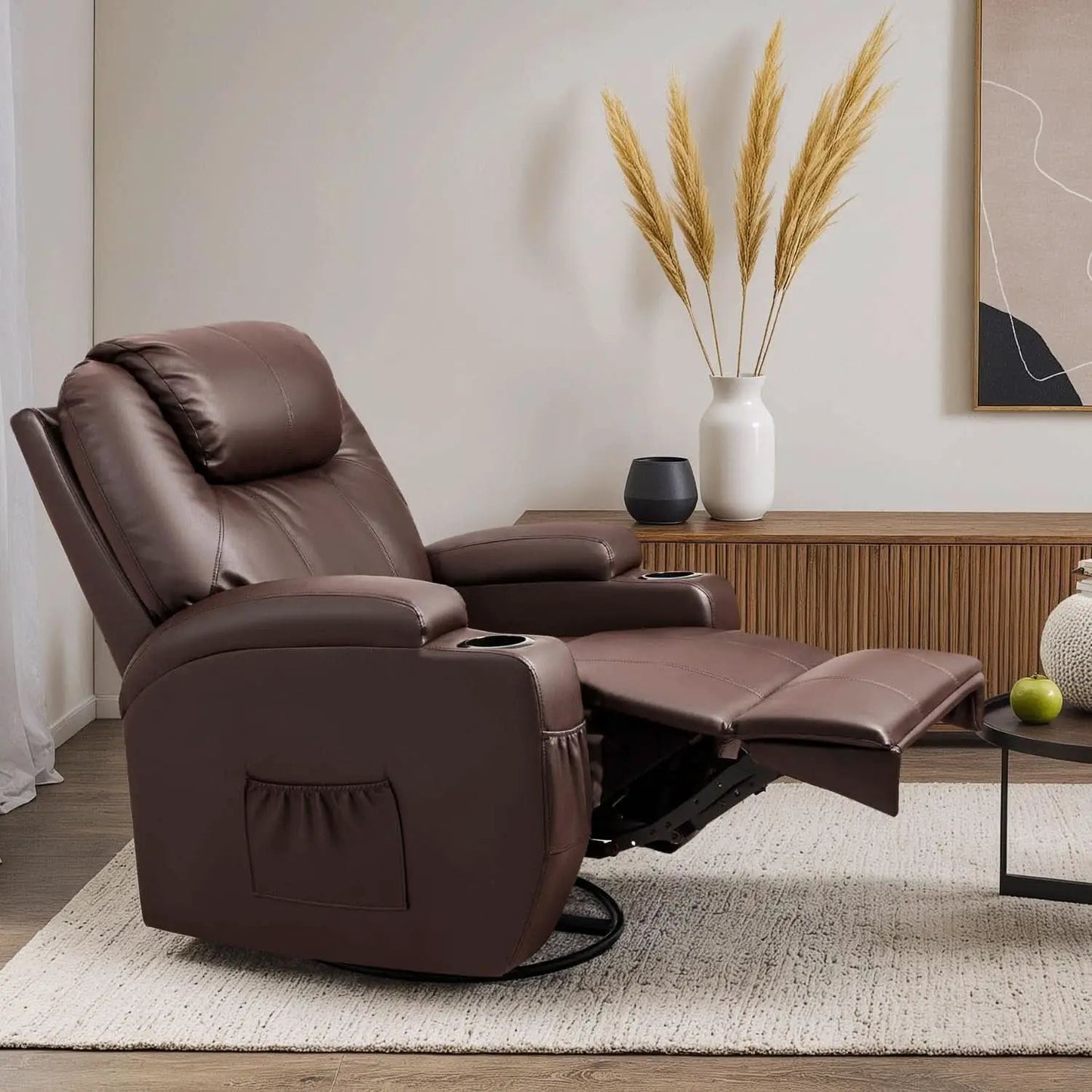 Dark Brown 360 Degree Swivel Recliner Chair With Massage from PriceLows™