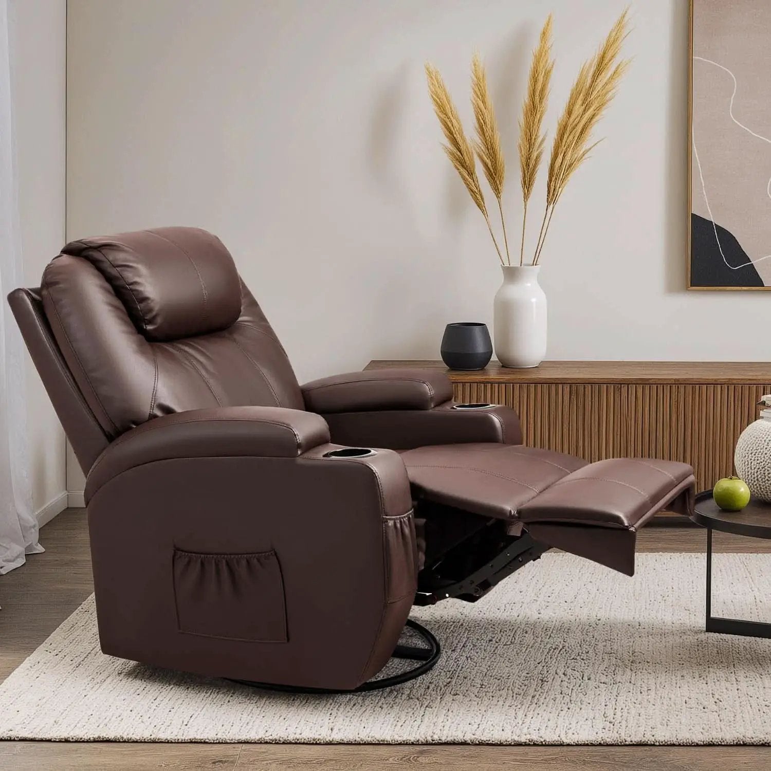 Dark Brown 360 Degree Swivel Recliner Chair With Massage from PriceLows™
