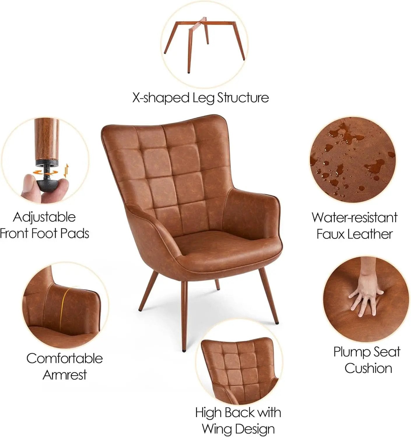 Leather Accent Chair Camel With Metal Legs Living Room from PriceLows™