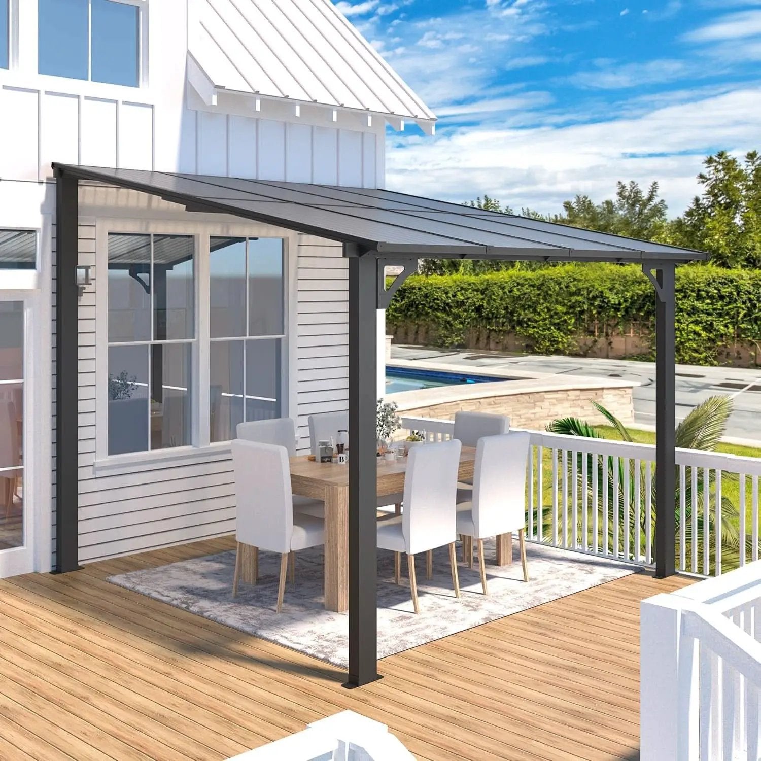 8x8 Waterproof Wall Mounted Lean To Gazebo for Patio from PriceLows™