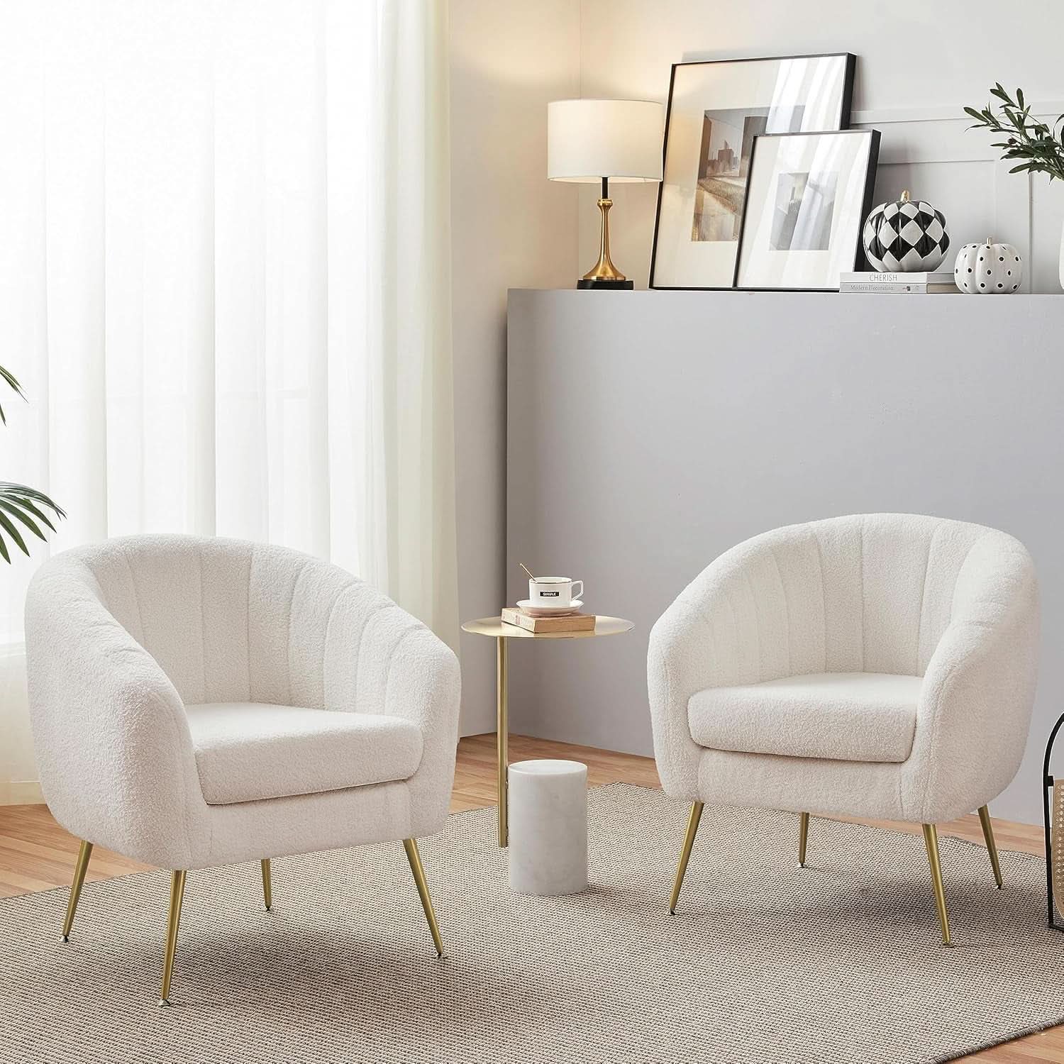Ivory Boucle Upholstered Accent Chair Removable Cushion from PriceLows™