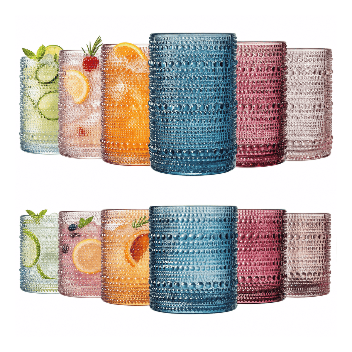 Tonal Hobnail Highball & Lowball Glassware | 12.17 oz | Set of 12 | Entertaining