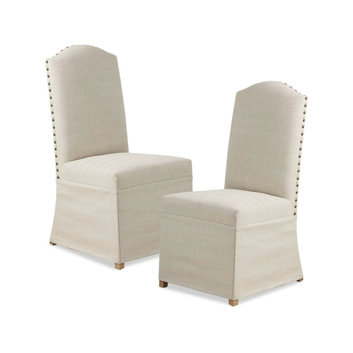 Dining Chairs With Skirts | Set Of 2 | Beige Farmhouse Style | Bronze Nailhead Trim