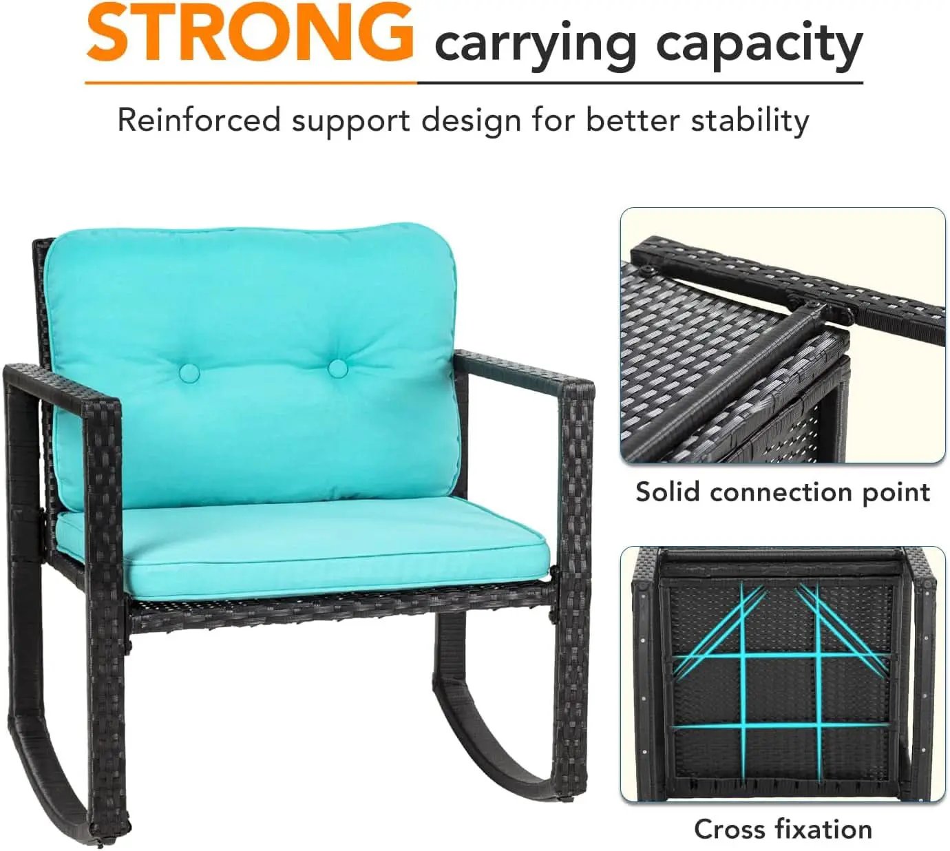 Outdoor Rattan Rockers Set With Glass Table Blue Cushions from PriceLows™