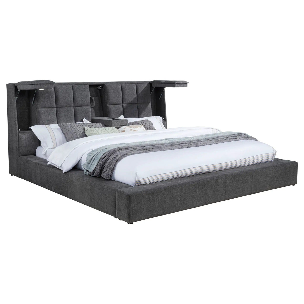 Dreux Upholstered Queen Panel Platform Bed | 77.25 x 101.75 x 45.25 in | Bedroom Furniture | Grey