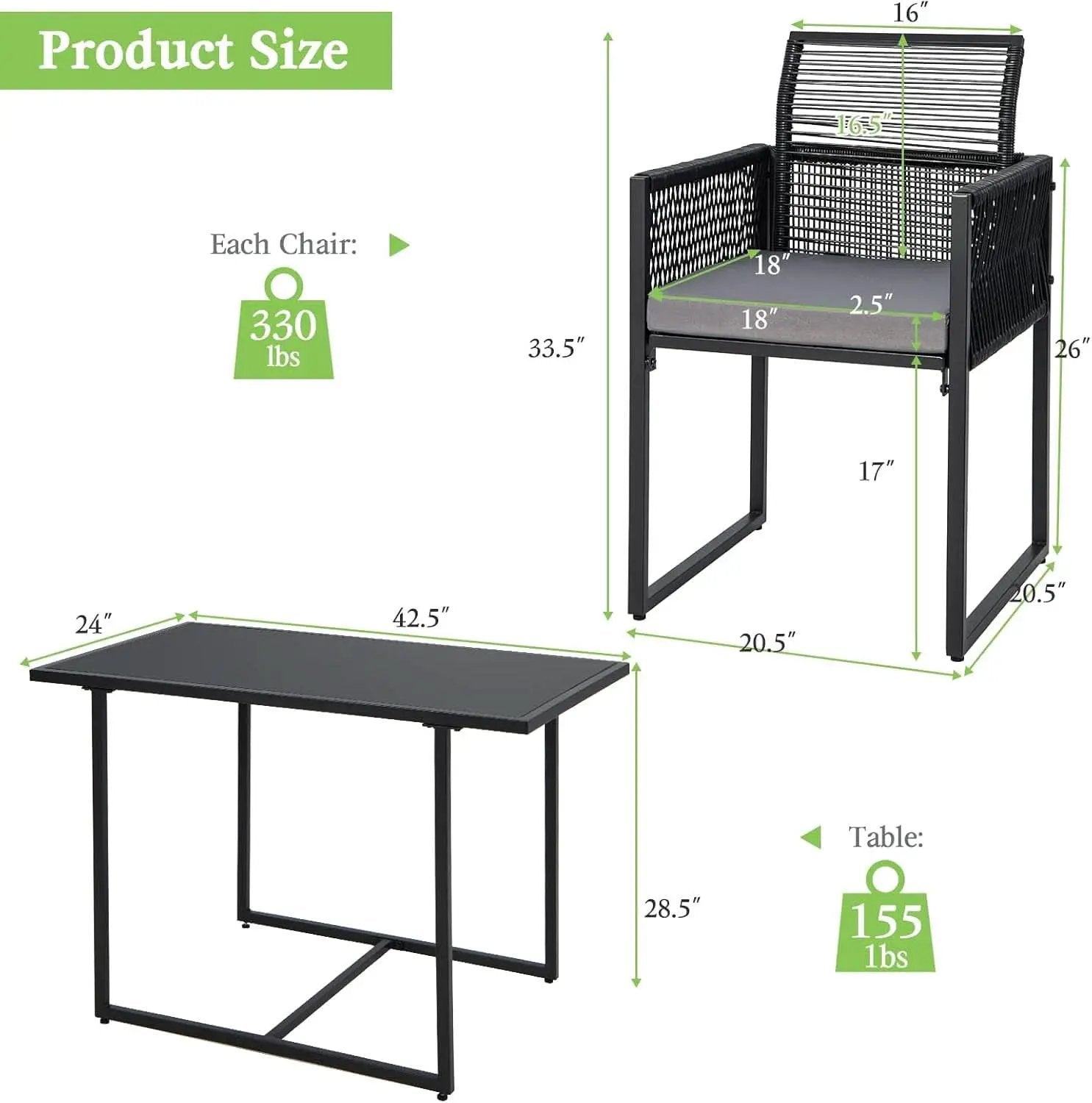 3 Piece Outdoor Dining Set With Folding Backrests And Tempered Glass Tabletop For Patio And Poolside from PriceLows™