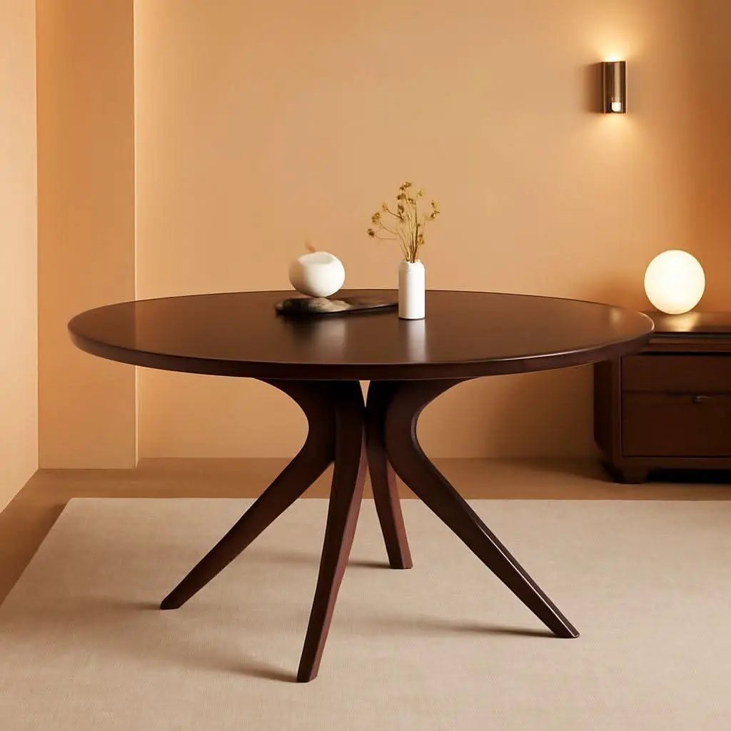 Walnut 47.2-Inch Round Dining Table With X Pedestal Solid Wood from PriceLows™