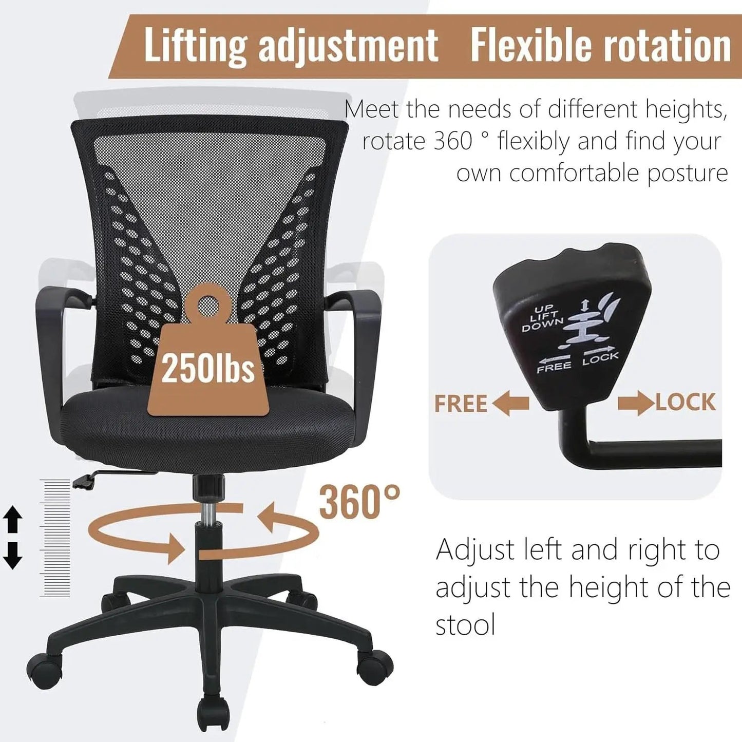 Ergonomic Mesh Office Chair With Adjustable Lumbar Black from PriceLows™