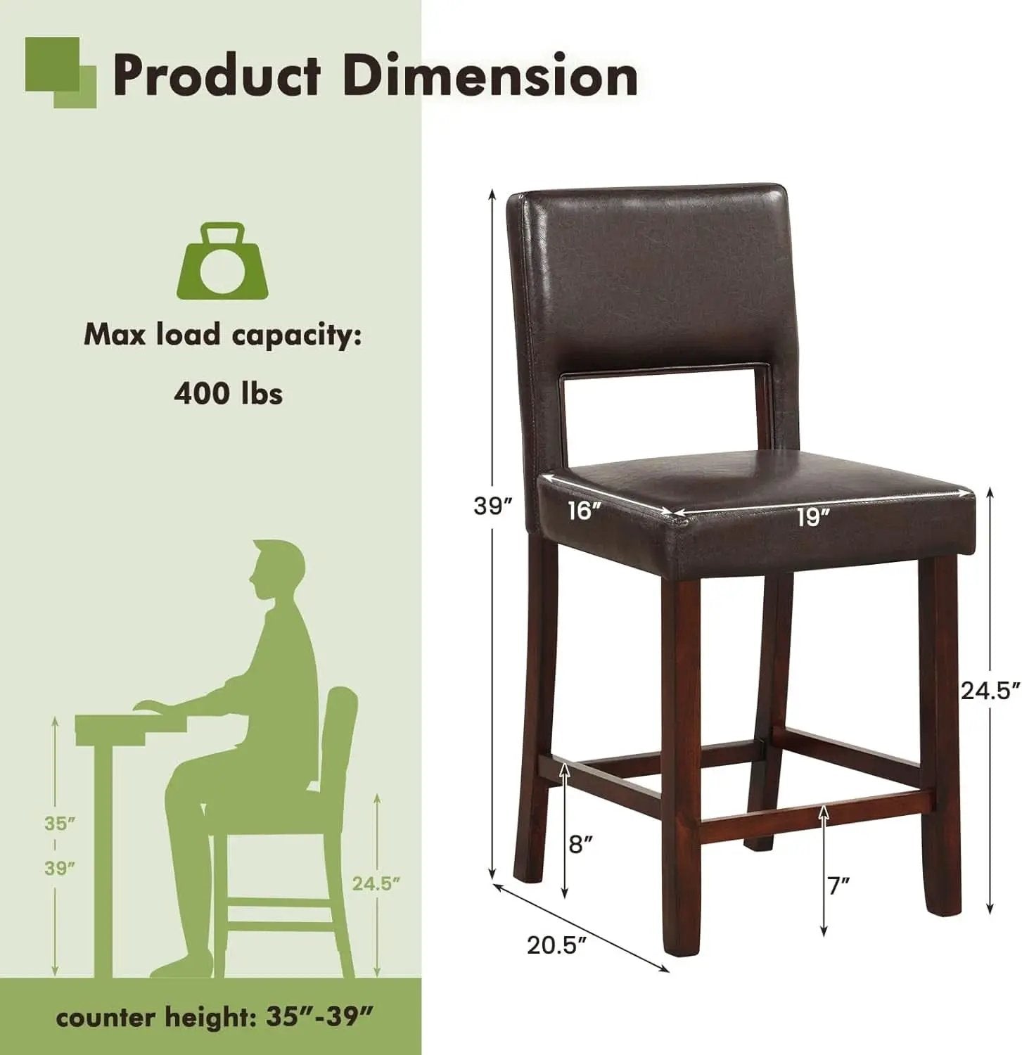 Bar Stool Set of 4 24.5 Inch Counter Height PVC Leather from PriceLows™