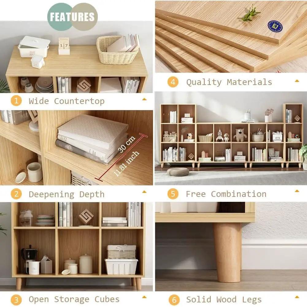 Open Cube Low Bookcase 3 Tier Freestanding Oak Finish from PriceLows™