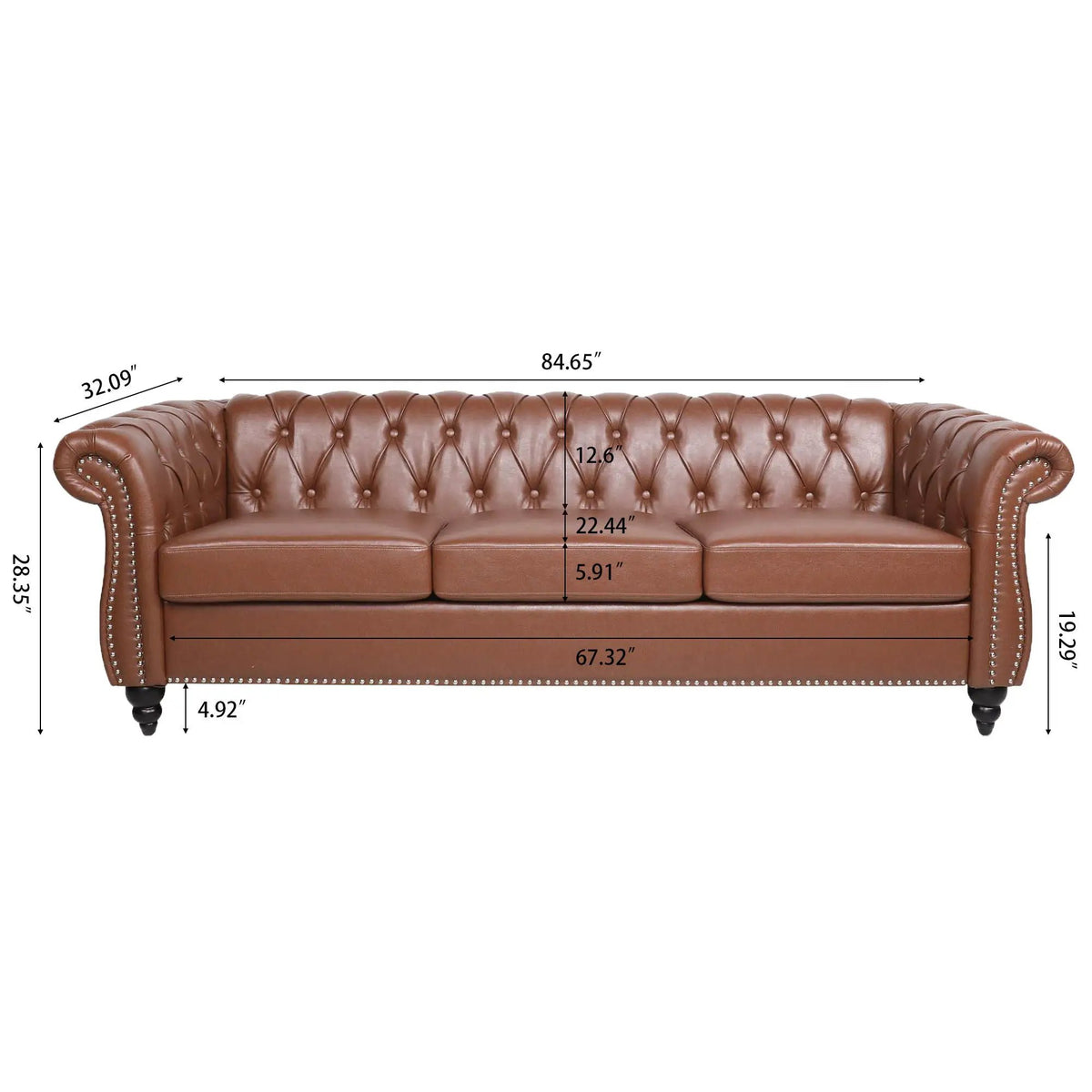 Rolled Arm Chesterfield Sofa | 3 Seater | Staggered Deep Pull Buckles | TB117 Compliant