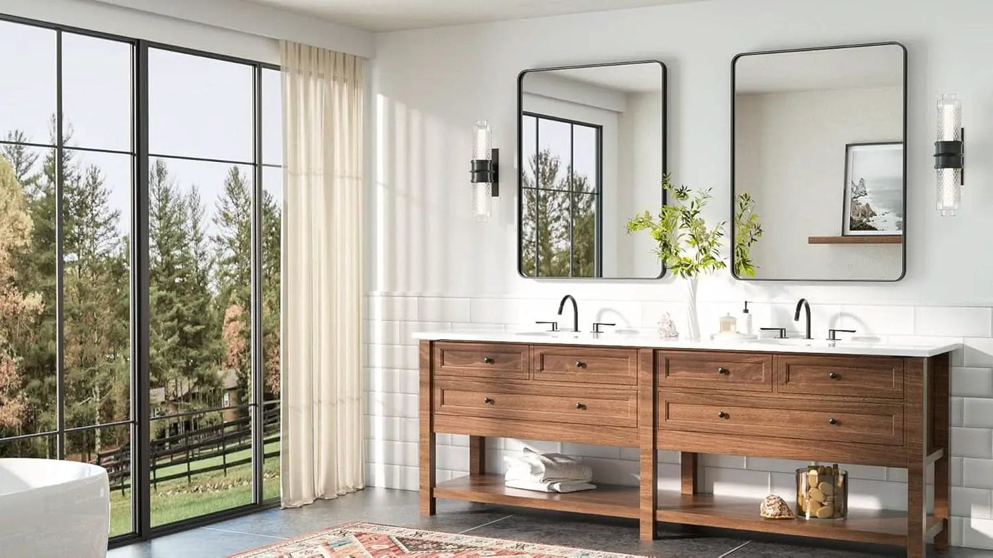 Matte Black Bathroom Vanity Mirror 24x32 Wall Mounted from PriceLows™