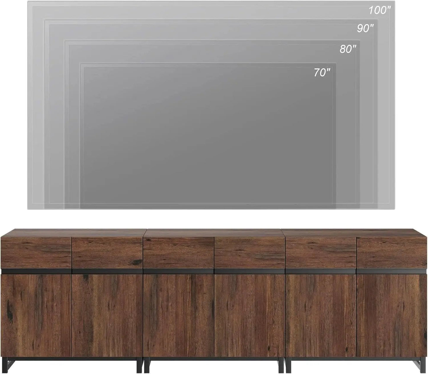 Brown 3 In 1 TV Stand For 100 Inch TV Adjustable Shelves Metal Base from PriceLows™