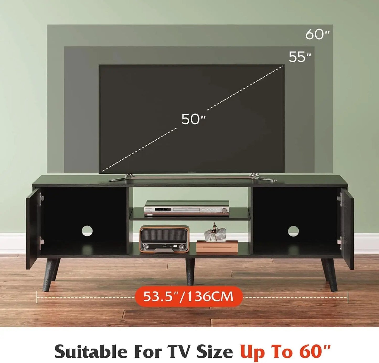 TV Stand 55 To 60 Inch With Storage Cabinets Sturdy from PriceLows™