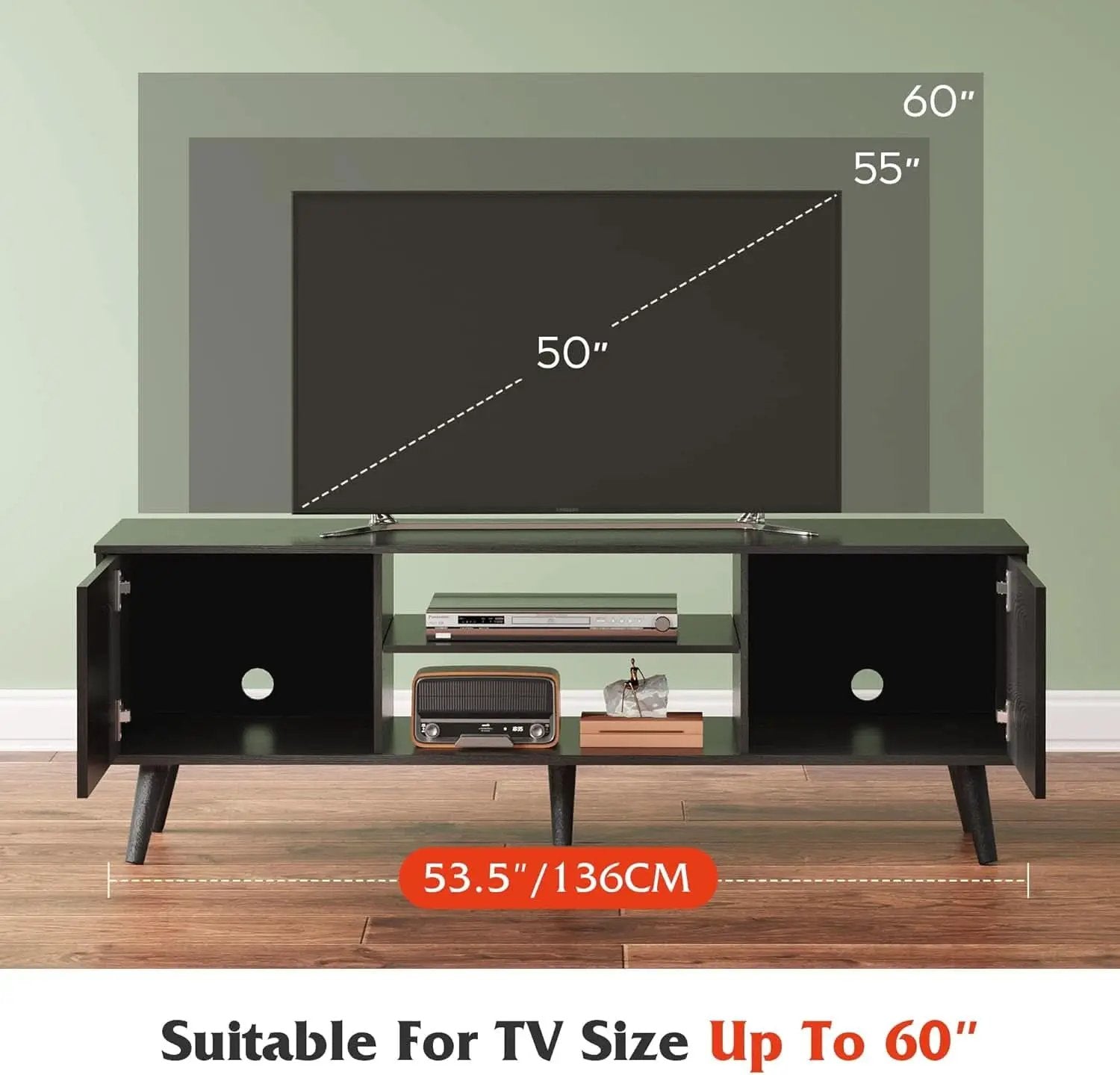 TV Stand 55 To 60 Inch With Storage Cabinets Sturdy from PriceLows™